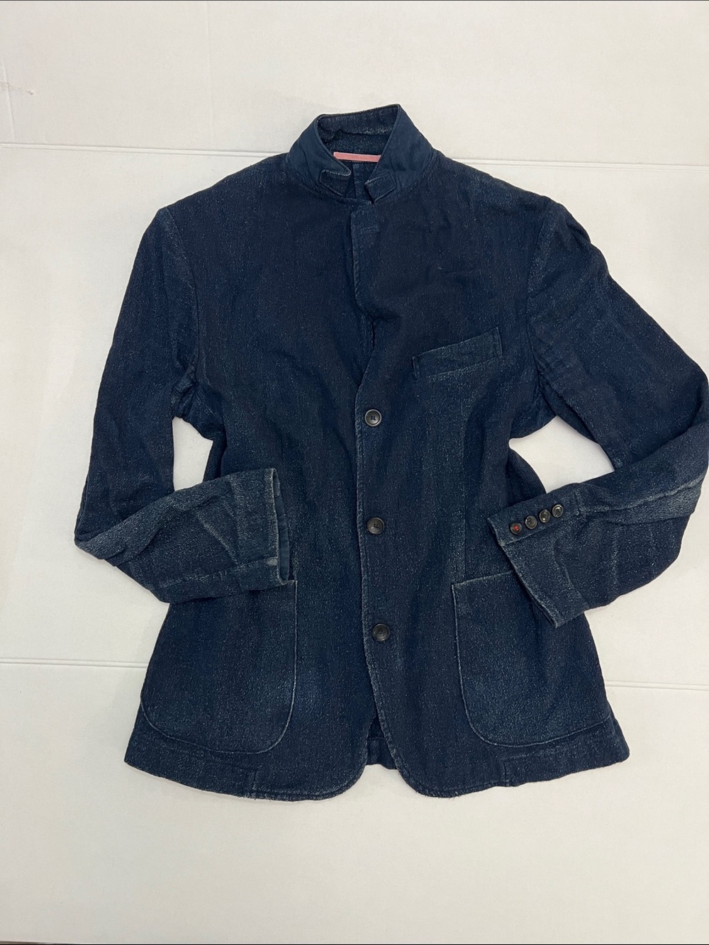 APOLIS GLOBAL CITIZEN NAVY BLUE COTTON WOOL MENS BLAZER  DISTRESSED MEDIUM